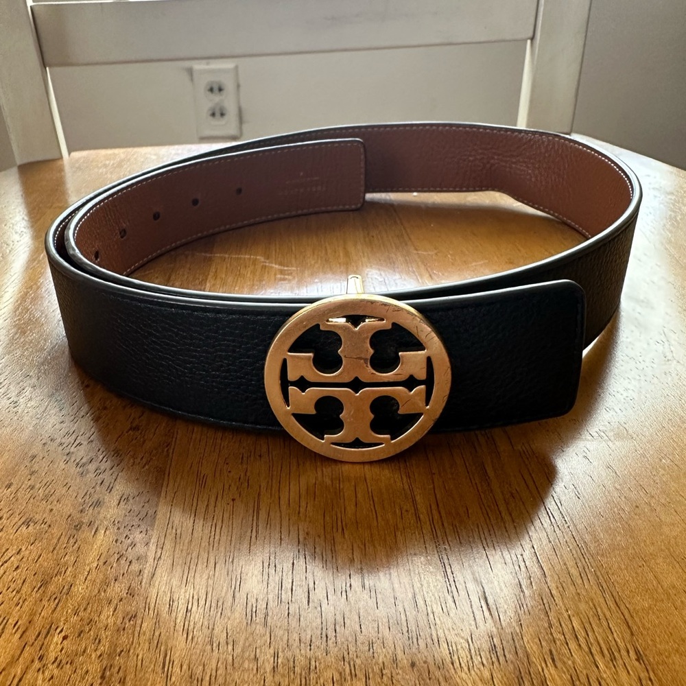 Reversible Tory Burch Black and Brown Leather Belt